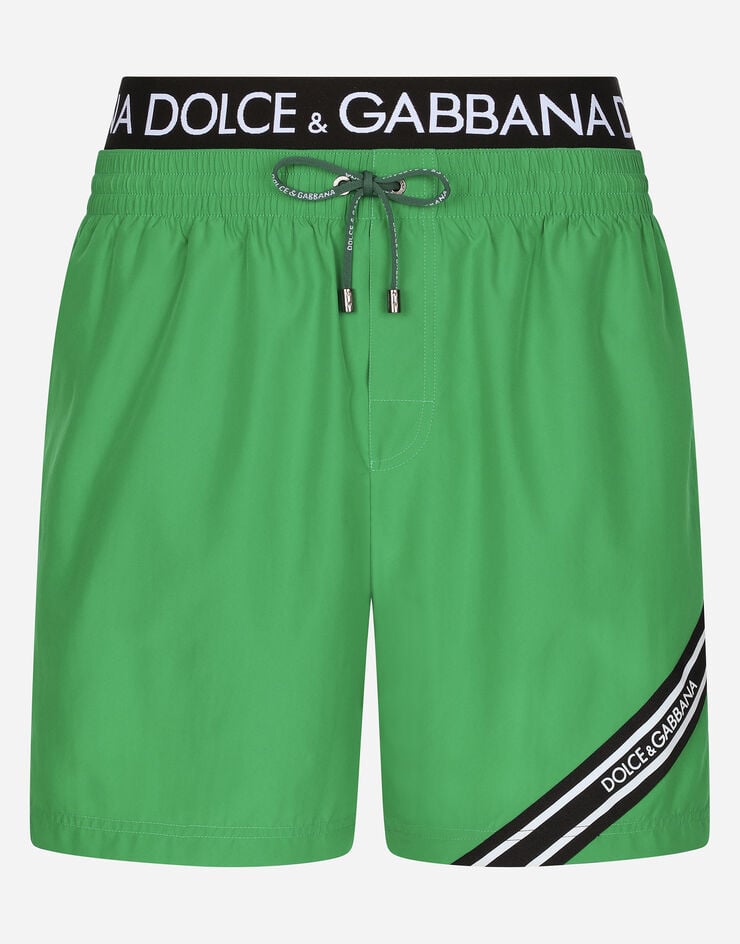 Dolce & Gabbana Mid-length swim trunks with branded band Green M4E71TFUSFW