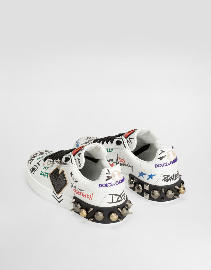 Dolce & Gabbana Printed calfskin Portofino sneakers with patch Multicolor CK1544AD569