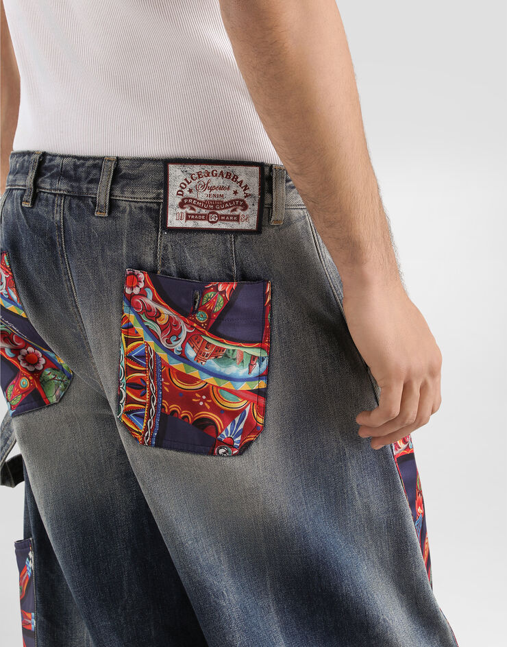 Dolce & Gabbana Cotton denim trousers with carretto-print applications Multicolor GP26UDG8PU4
