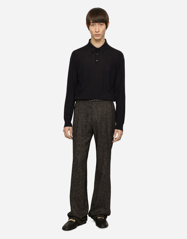 Dolce & Gabbana Cashmere polo-style sweater with DG logo embroidery Blue GXR45ZJAWV6