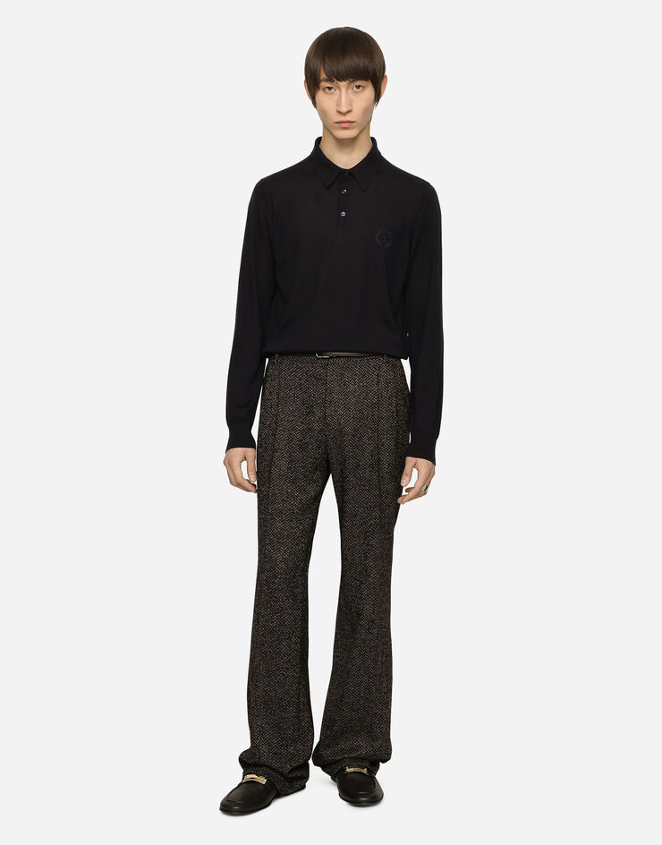 Dolce&Gabbana Cashmere polo-style sweater with DG logo embroidery Blue GXR45ZJAWV6