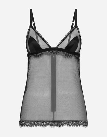 Dolce & Gabbana Canotta lingerie in tulle e pizzo Stampa O1A12TON00R