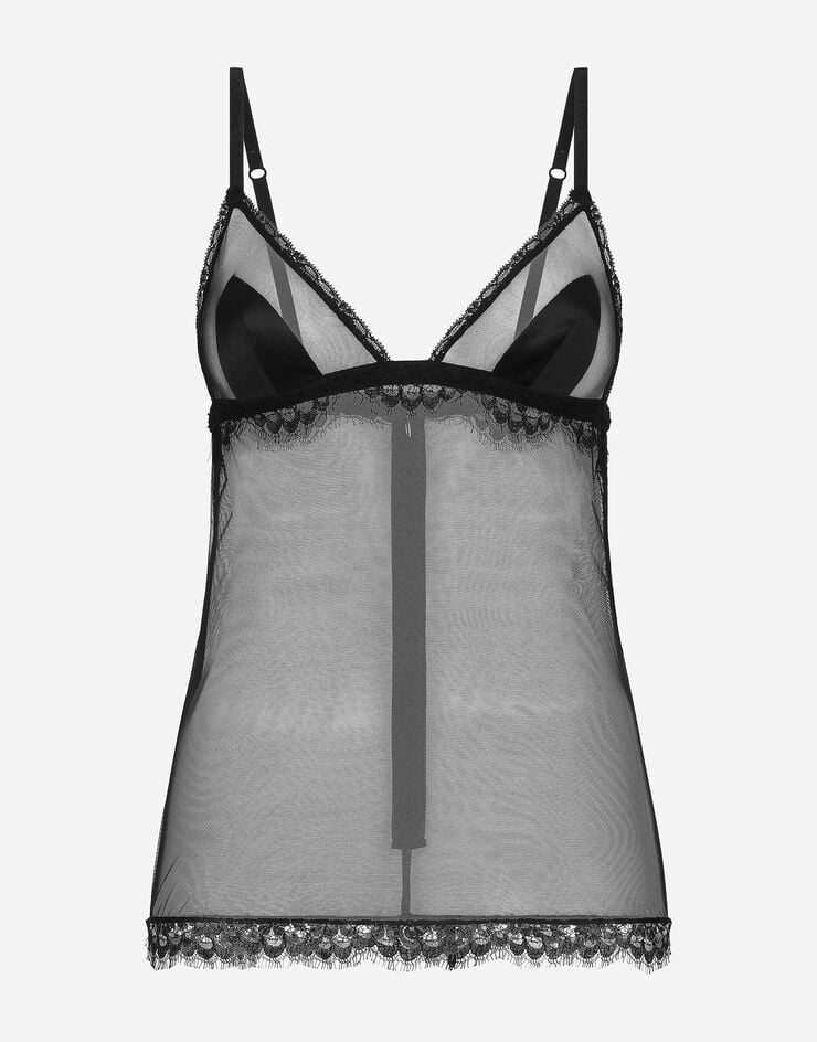 Dolce & Gabbana Débardeur lingerie en tulle et dentelle Noir O7E04TONN35