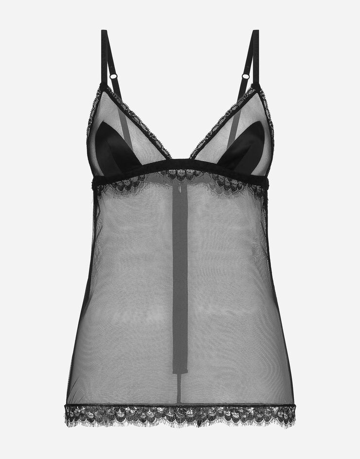 Dolce & Gabbana قميص نوم من تول ودانتيل أسود O7E04TONN35