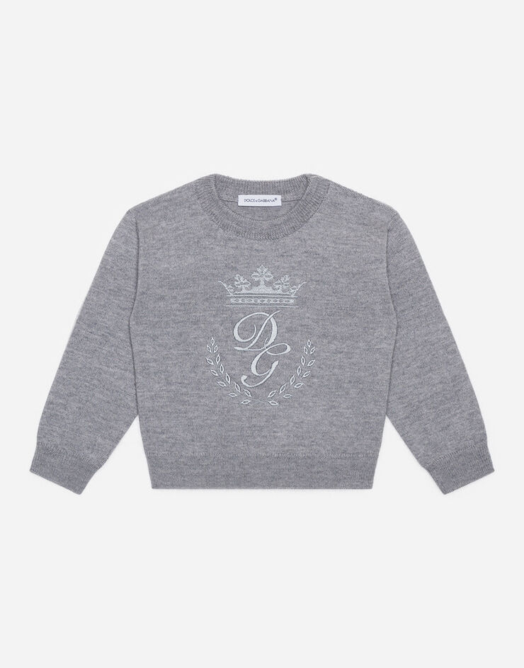 Dolce & Gabbana Crew neck wool sweater with heritage embroidery GRIS L1KW22JAVUV