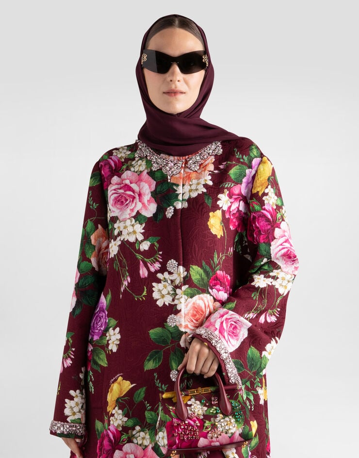 Dolce & Gabbana Jacquard coat with jewel embroidery Multicolor I0B63ZGDDP1