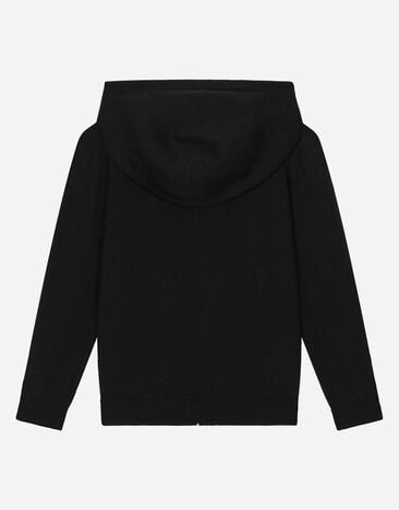 DolceGabbanaSpa Cardigan zippé en maille jersey avec capuche et plaquette à logo Bleu L4KW21JCVM4