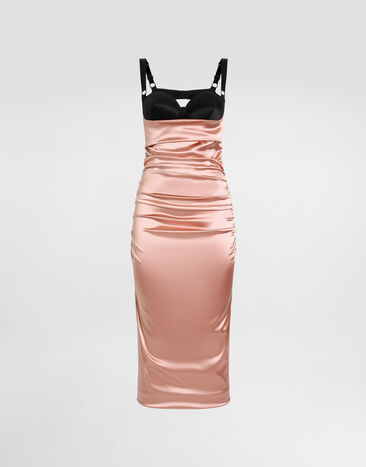 Dolce & Gabbana Draped satin calf-length dress with bra-style cups Print F6IAPTFSUBV