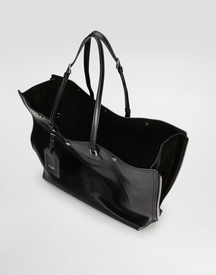 Dolce & Gabbana Atene calfskin shopping bag Black BM2535AH850