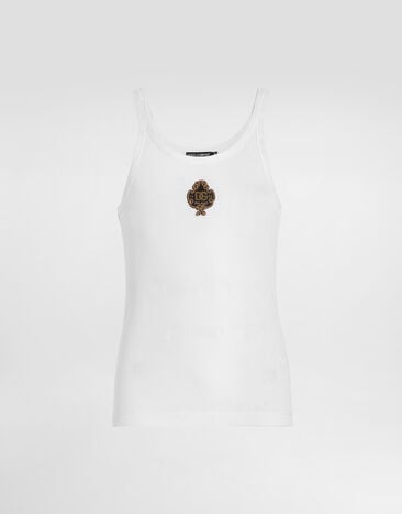 Dolce & Gabbana Ribbed jersey tank top with patch White G8PA8ZG7Q1U