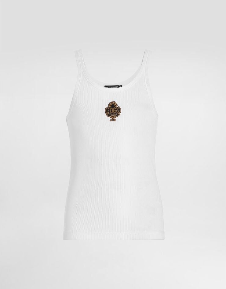 Dolce & Gabbana Ribbed jersey tank top with patch White G8PA8ZG7Q1U