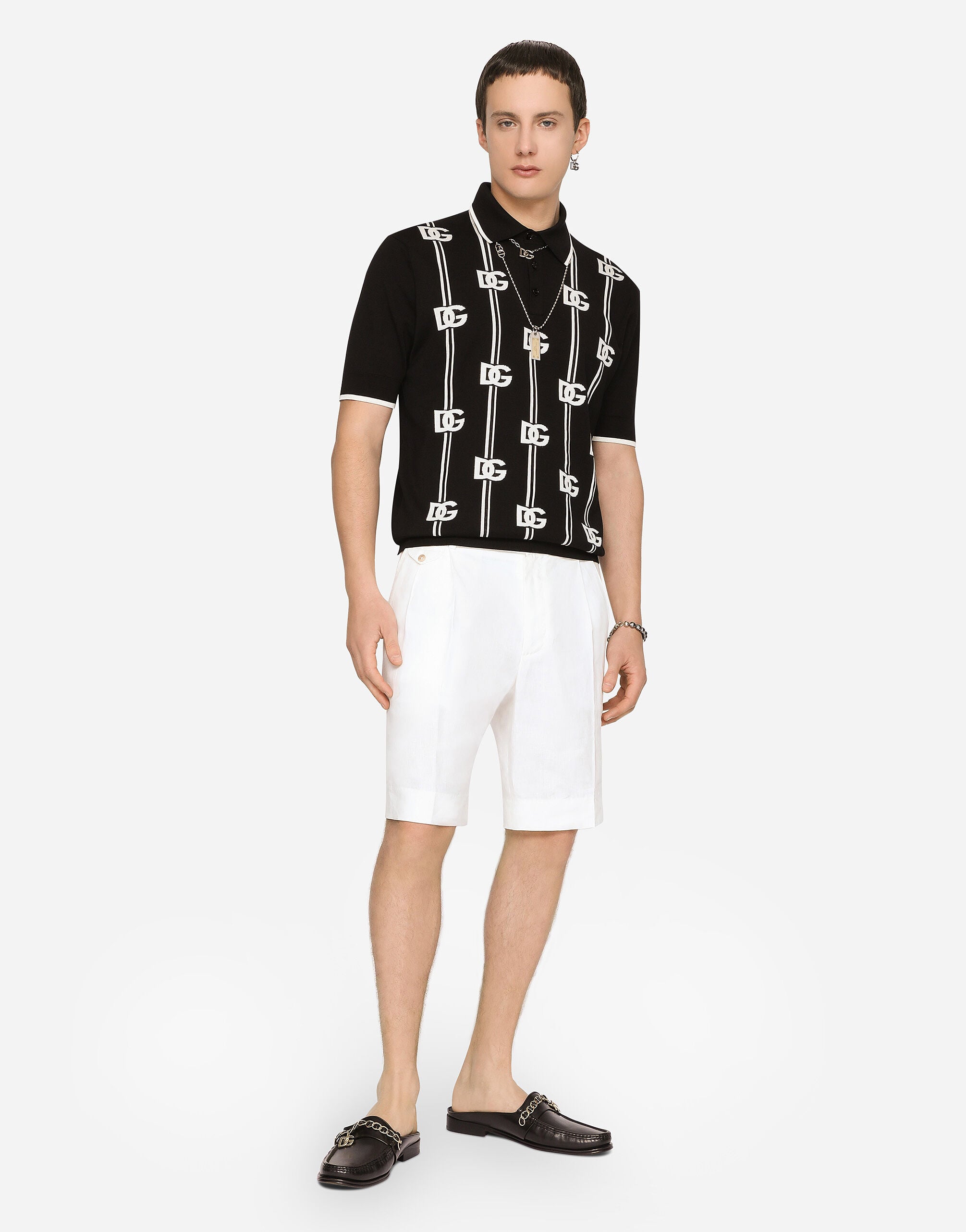 Inlaid silk polo-shirt with DG logo in Multicolor for Men