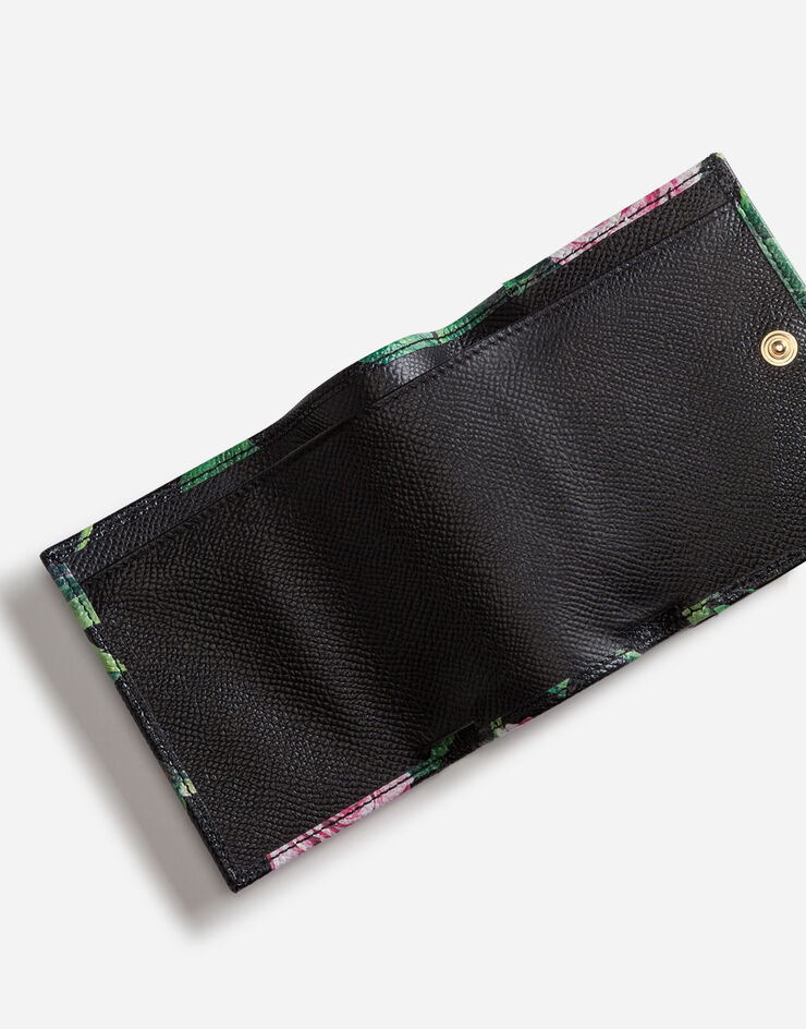 Dolce & Gabbana SMALL DAUPHINE CALFSKIN CONTINENTAL WALLET WITH TROPICAL ROSE PRINT FLORAL PRINT BI1048AJ757
