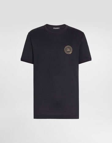 Dolce & Gabbana Cotton t-shirt with patch Blue G8PV1ZG7Q2N