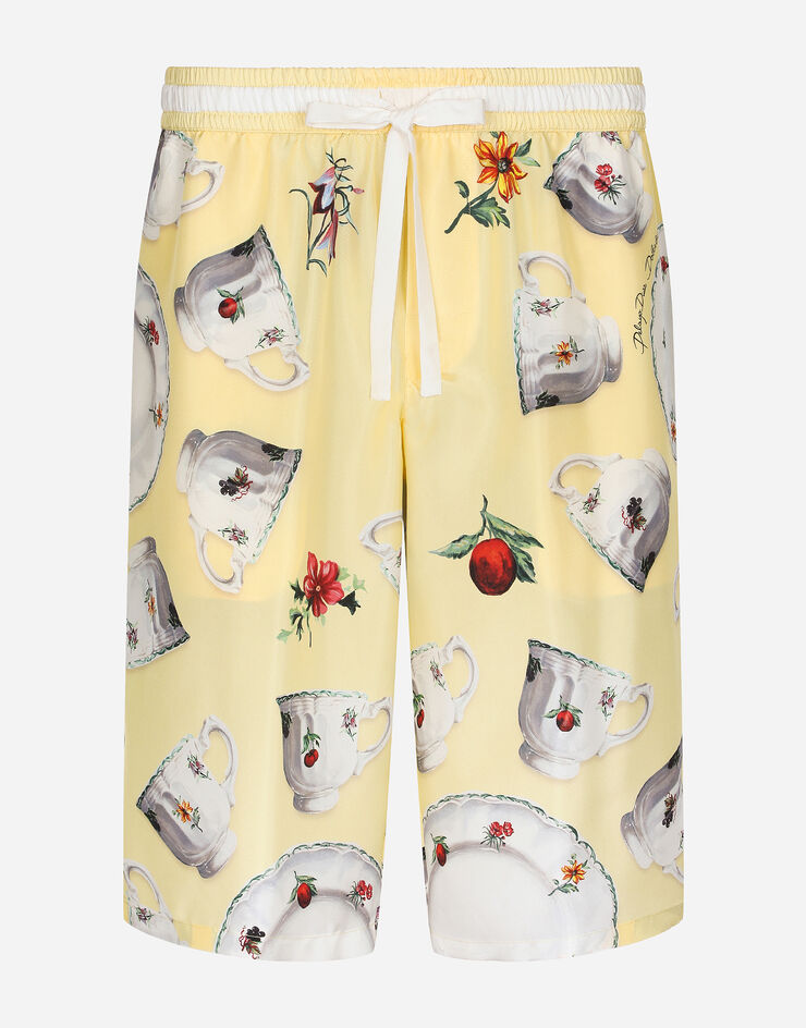 Dolce&Gabbana Silk jogging shorts with plates and cups print Multicolor I4284MGH180