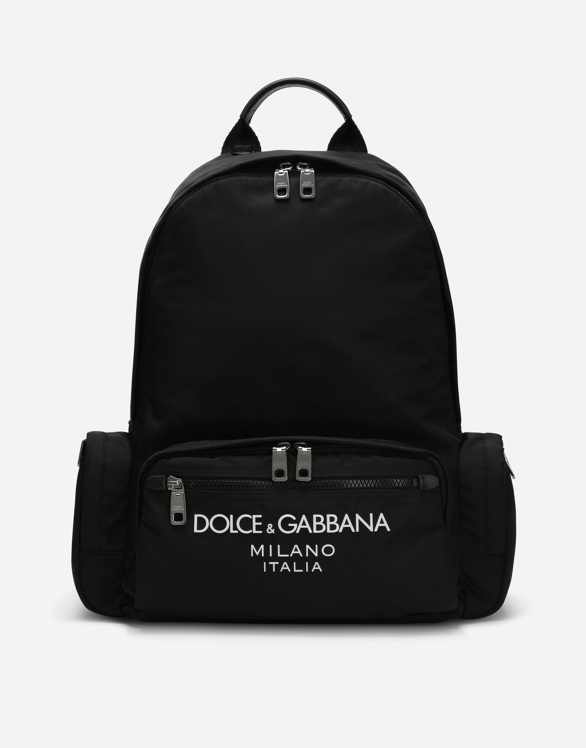 Dolce & Gabbana Rucksack aus Nylon mit gummiertem Logo Schwarz G2PS2THJMOW
