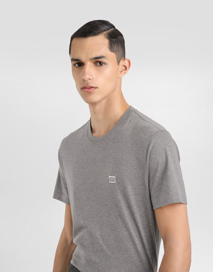 Dolce & Gabbana Camiseta de algodón con placa Gris G8RN8TG7N7A