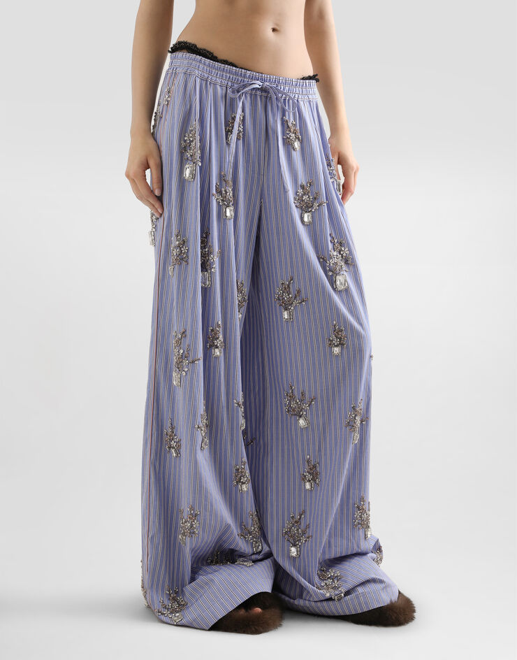 Dolce & Gabbana Poplin trousers with floral embroidery Multicolor FTDJEZGDDSN