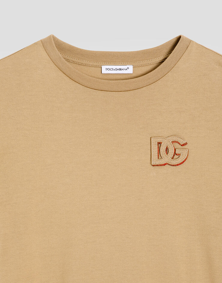 Dolce & Gabbana Jersey t-shirt with DG patch Beige L4JTHVG7PSJ