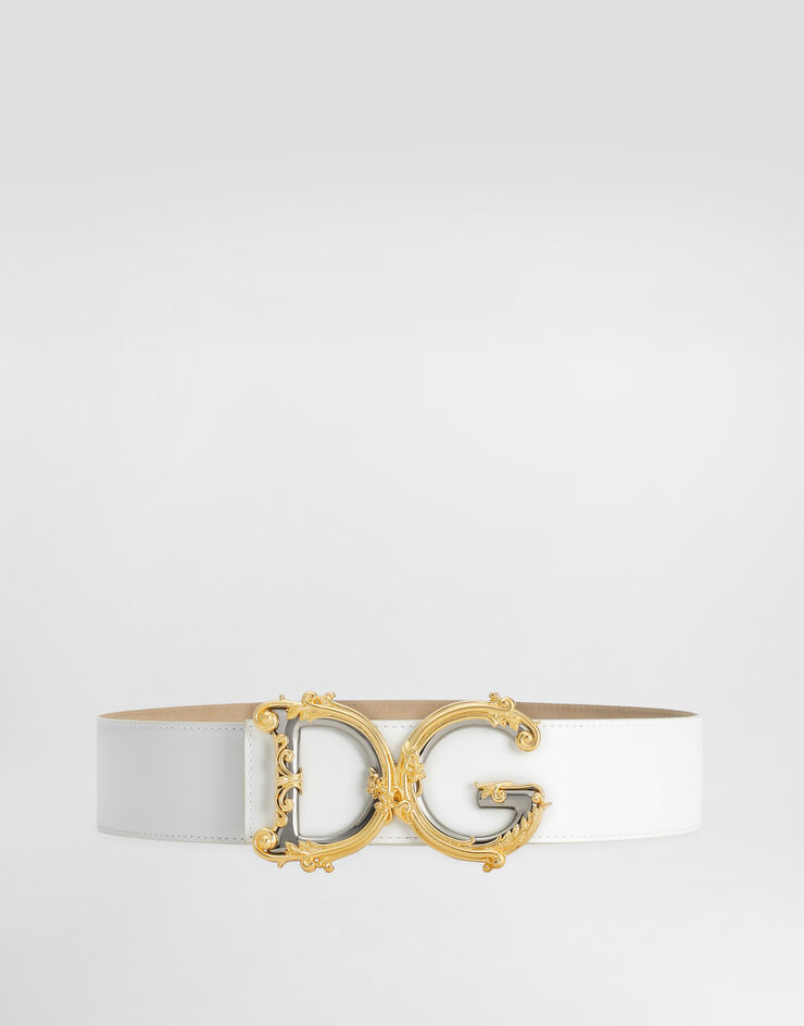 Dolce & Gabbana حزام من جلد العجل بشعار أبيض BE1336AZ831