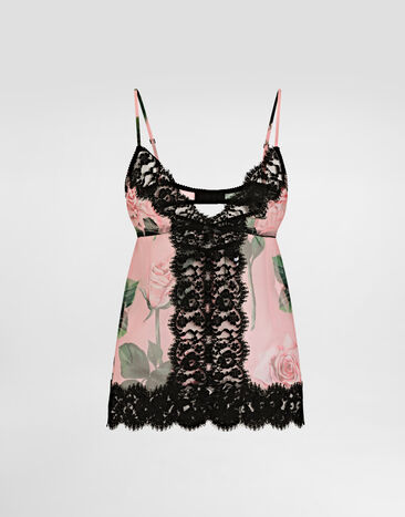 Dolce & Gabbana Chiffon and lace lingerie top with rose print Pale Pink O1B12TON06G