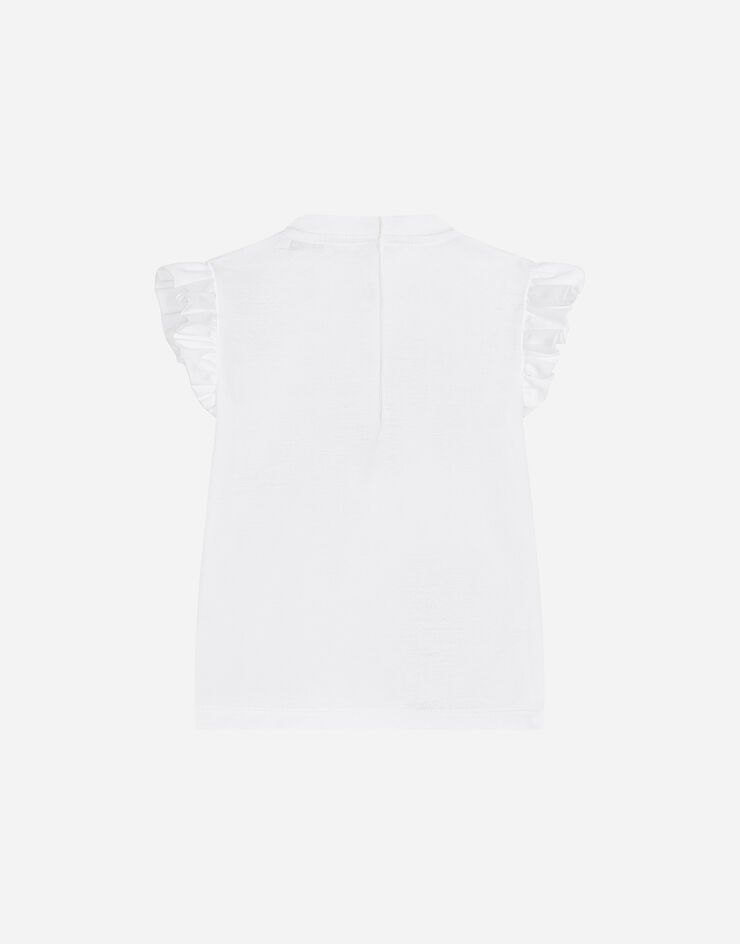 Dolce & Gabbana T-Shirt aus Jersey Blumenprint und DG-Logo Weiss L2JTKMG7M6G