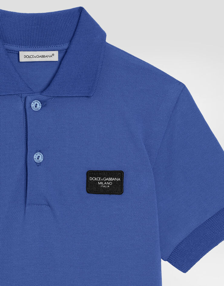 Dolce & Gabbana Piqué polo-shirt with logo tag Azul L4JTGWG7M4T