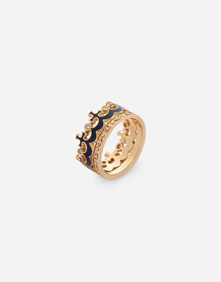 Dolce & Gabbana Anello Crown a forma di corona con smalto blu e diamanti Oro WRLK3GWYEBL