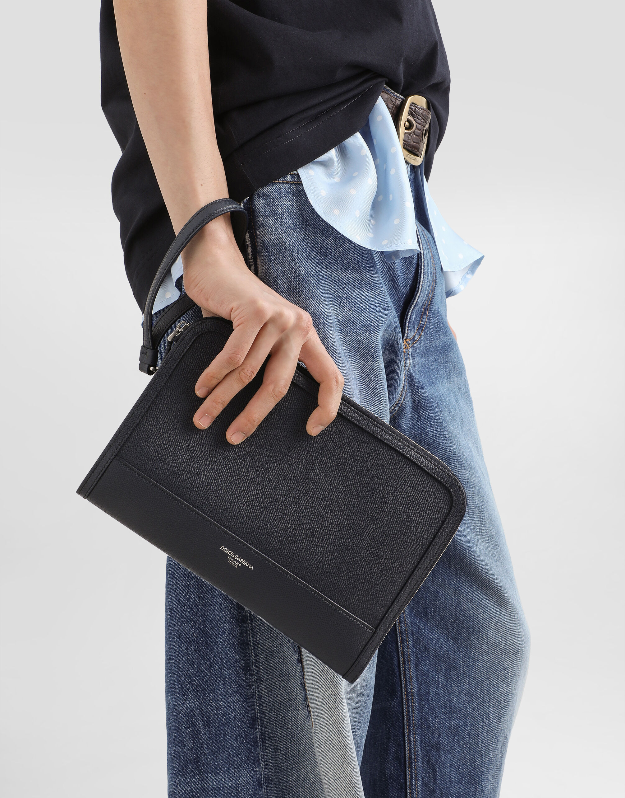 Blueのメンズ アテネ カーフスキン クラッチ バッグ | Dolce&Gabbana®