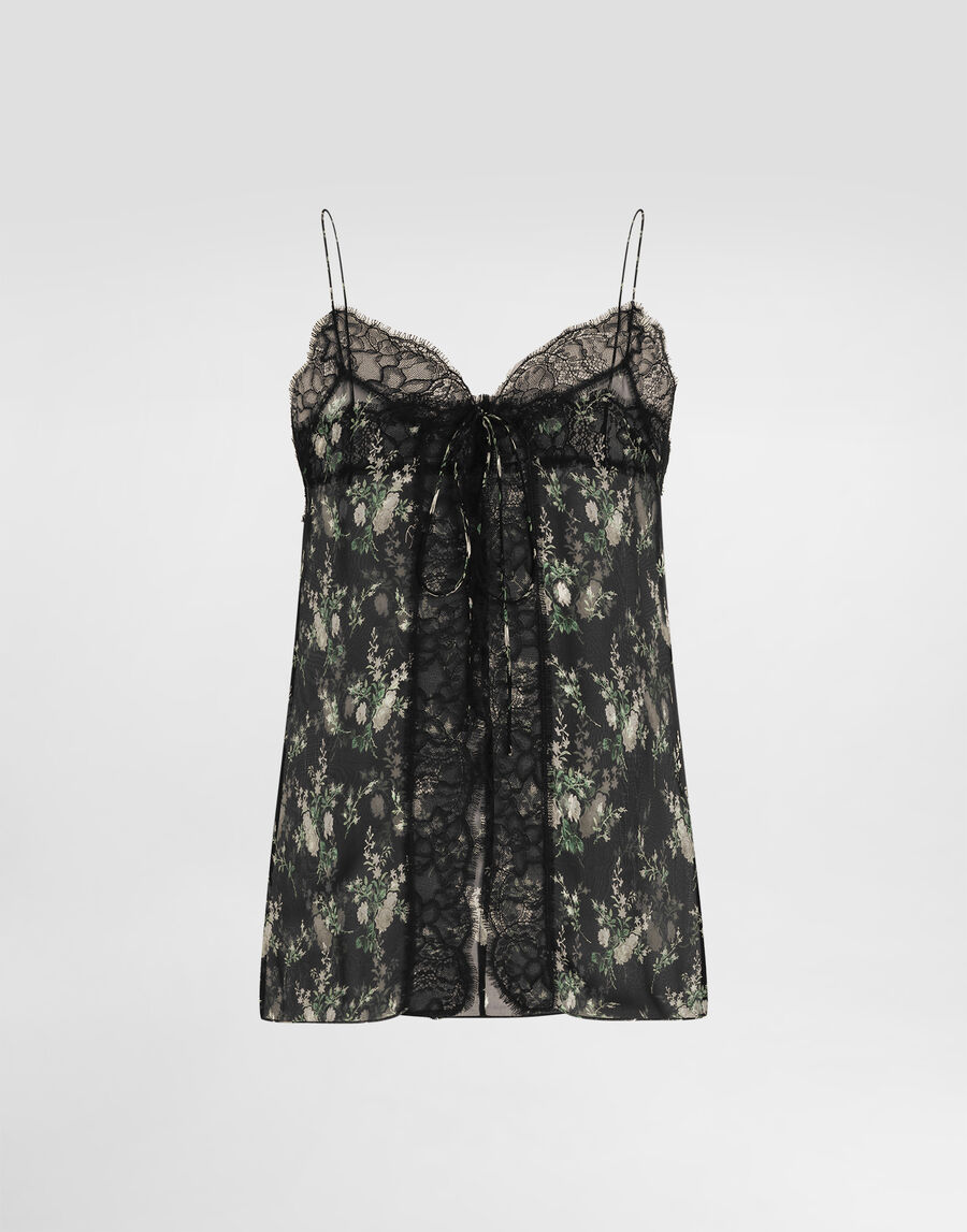 Rose and flower-print chiffon top