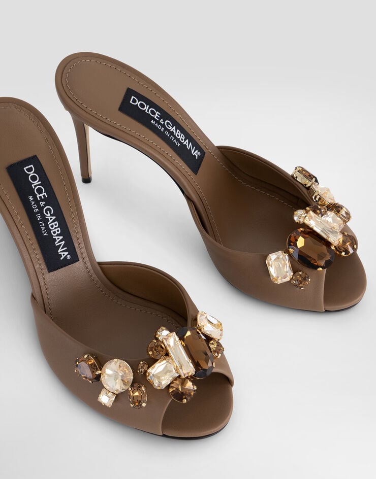 Dolce & Gabbana Nappa leather sandals with embroidered bezels Brown CR1937C7341
