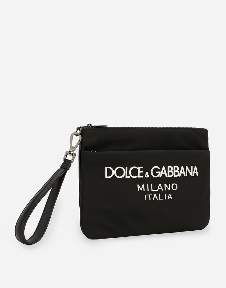 Dolce & Gabbana Nylon pouch with rubberized logo Black BP3259AG182