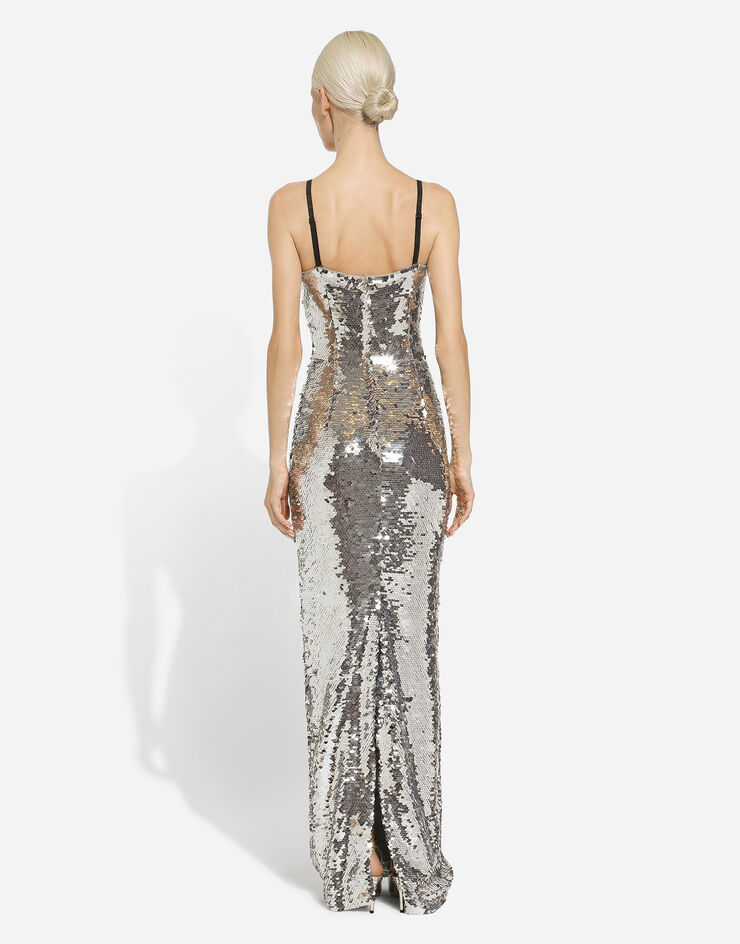 Dolce & Gabbana Long sequined dress Silver F6DINTFLSF0