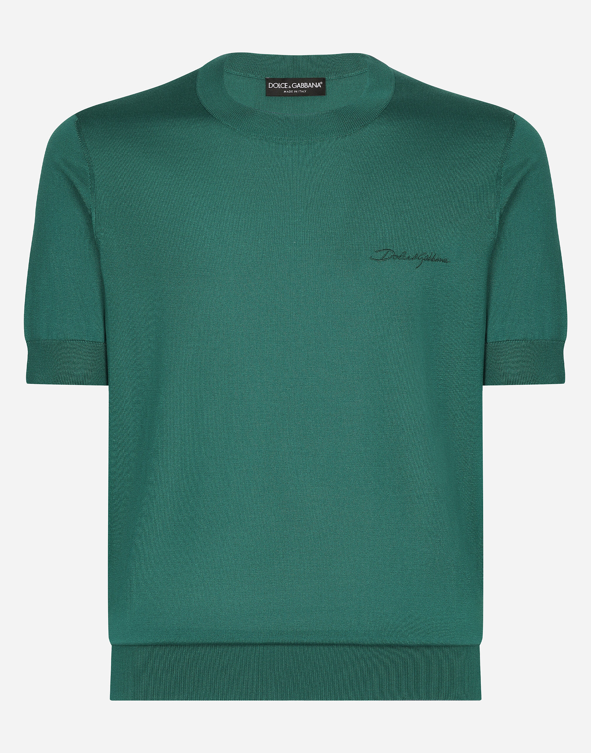 レビュー高評価の商品!の商品をすべて Round-neck silk sweater with Dolce&Gabbana logo in Green for トップス