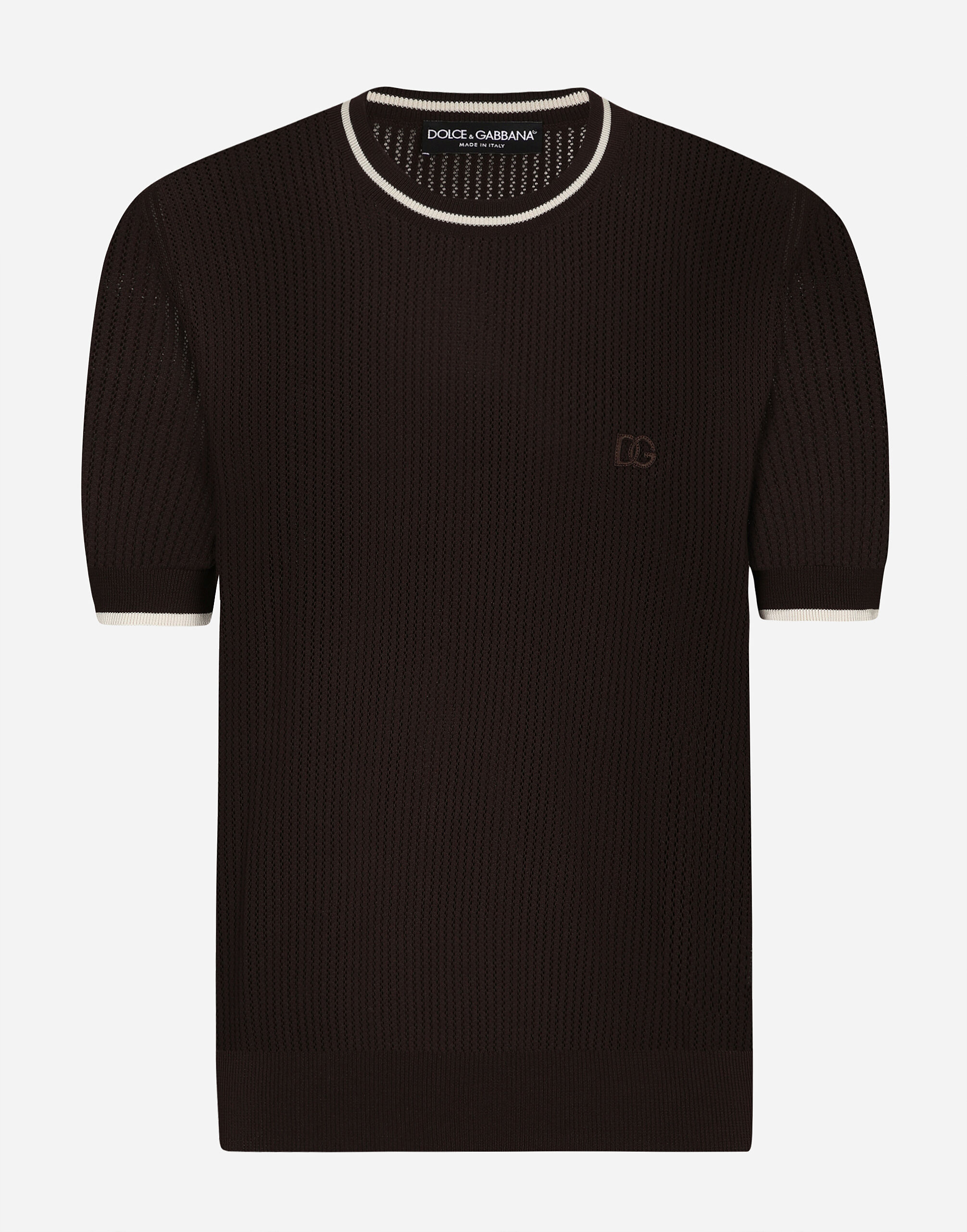 Dolce & Gabbana Round-neck cotton sweater with DG logo Black GXZ38ZJBCDS