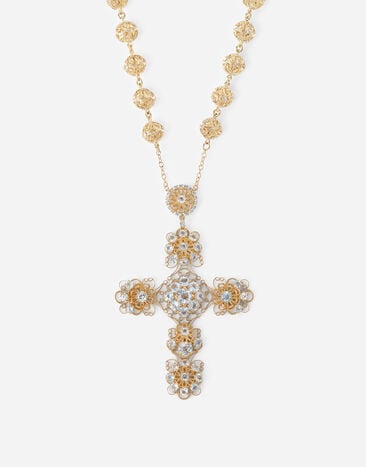 Dolce & Gabbana Lace Halskette aus 18 Karat Gelbgold und Aquamarinen GOLD WAFH1GWAQ01