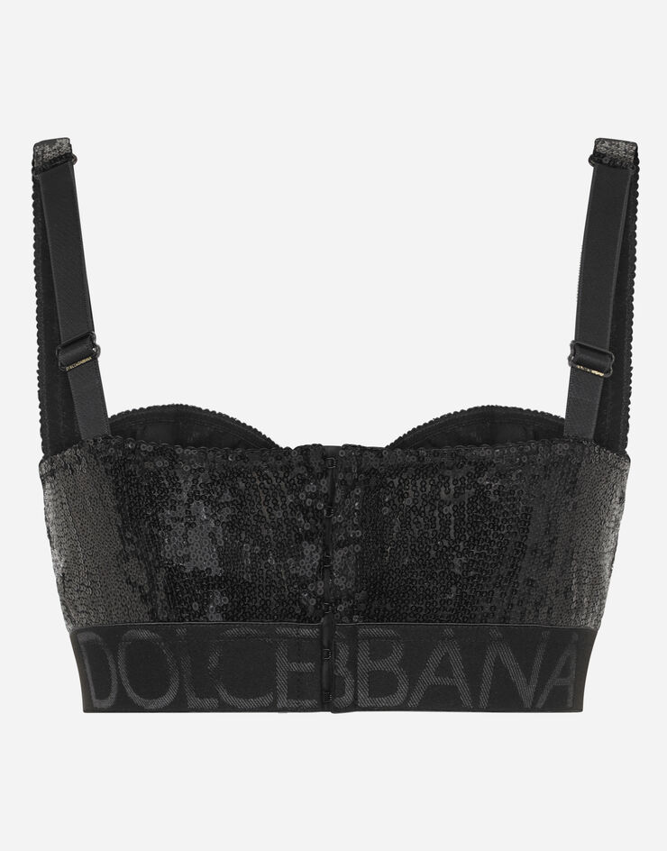 Dolce & Gabbana 徽标弹力饰带平杯式文胸 黑 O1B92TFLMK4