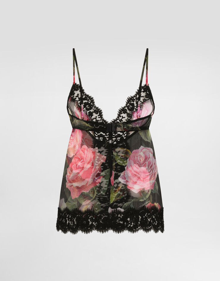 Dolce & Gabbana Dessous-Top aus Chiffon und Spitze Rosenprint Drucken O7E07TIS1XE