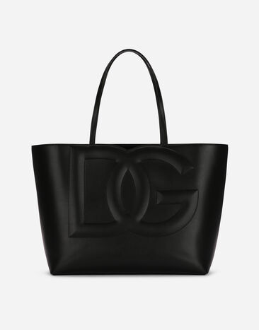 Dolce & Gabbana حقيبة تسوق متوسطة DG Logo Bag من جلد عجل أسود BB6711AV893