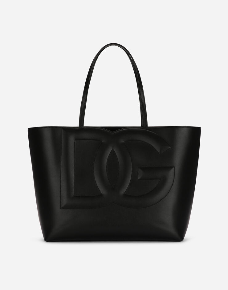 Dolce & Gabbana حقيبة تسوق متوسطة DG Logo Bag من جلد عجل أسود BB7338AW576