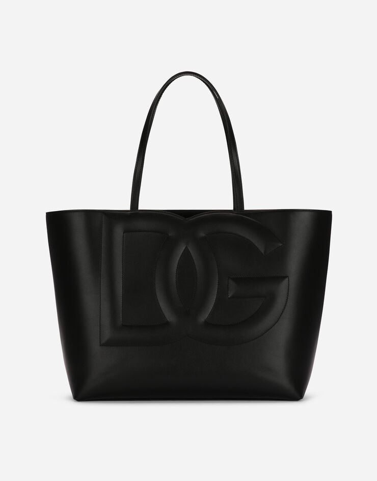 Dolce & Gabbana Mittelgroßer Shopper DG Logo Bag aus Kalbsleder Schwarz BB7338AW576