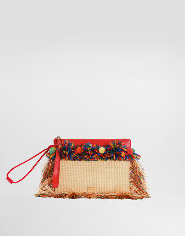Dolce & Gabbana Raffia toiletry bag with fringes Multicolor BI3481A0418