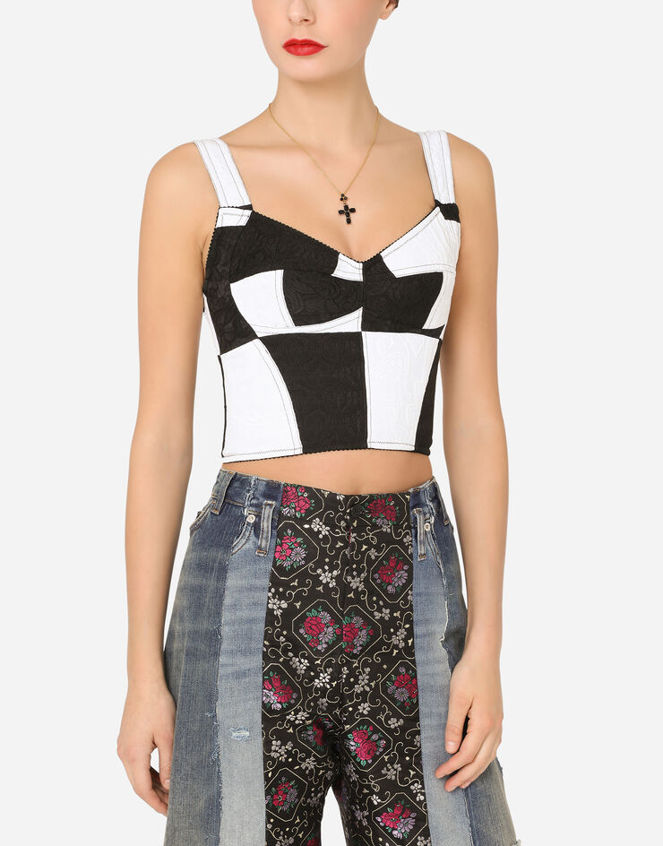 Dolce & Gabbana Long damier patchwork jacquard bustier top BLUE F7W98TGDX76