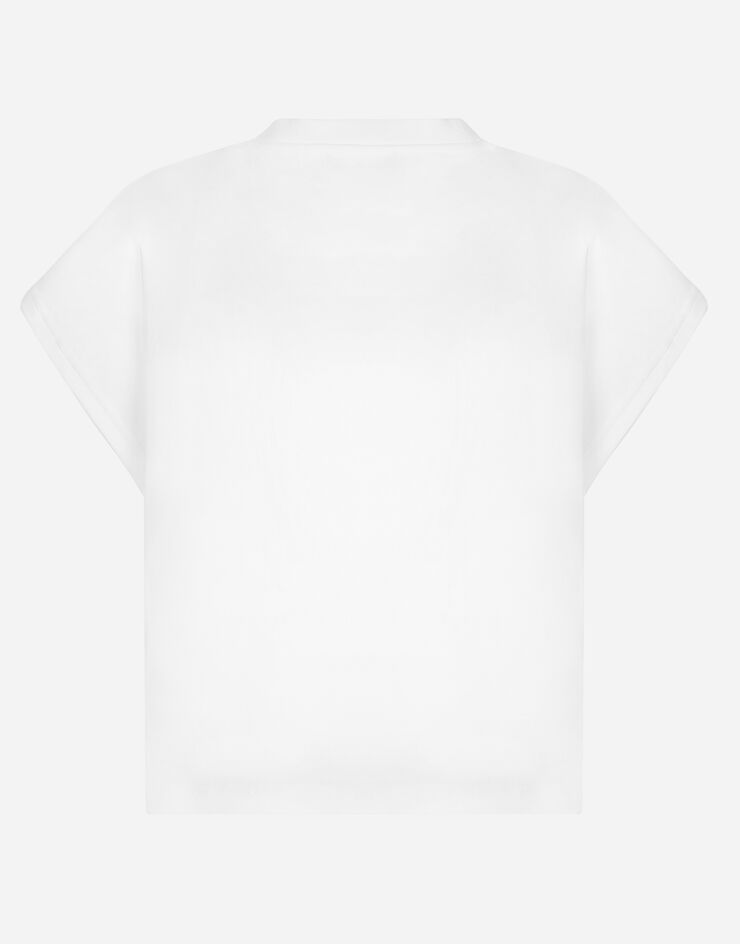 Dolce & Gabbana T-Shirt aus Jersey mit Logo am Kragen Weiss F8Q56ZG7I1N