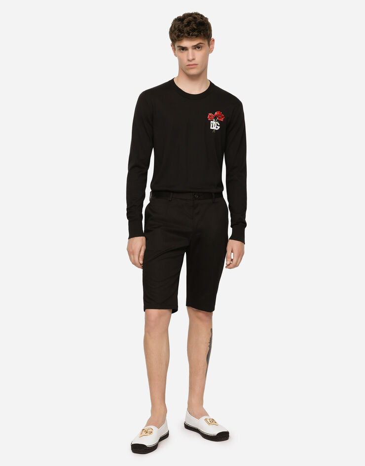 Dolce & Gabbana Stretch cotton shorts with DG embroidery Black GWRREZFUFJR