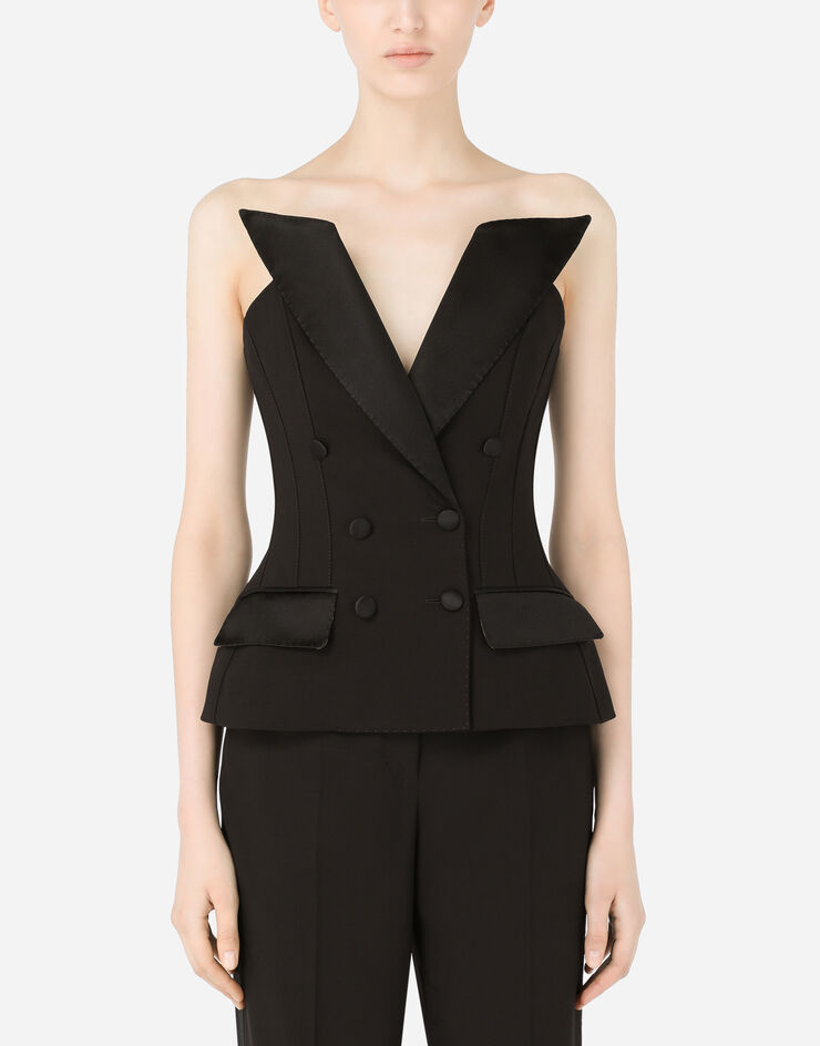 Dolce & Gabbana Veste corset croisée en toile de laine Noir F26DXTFUBAJ