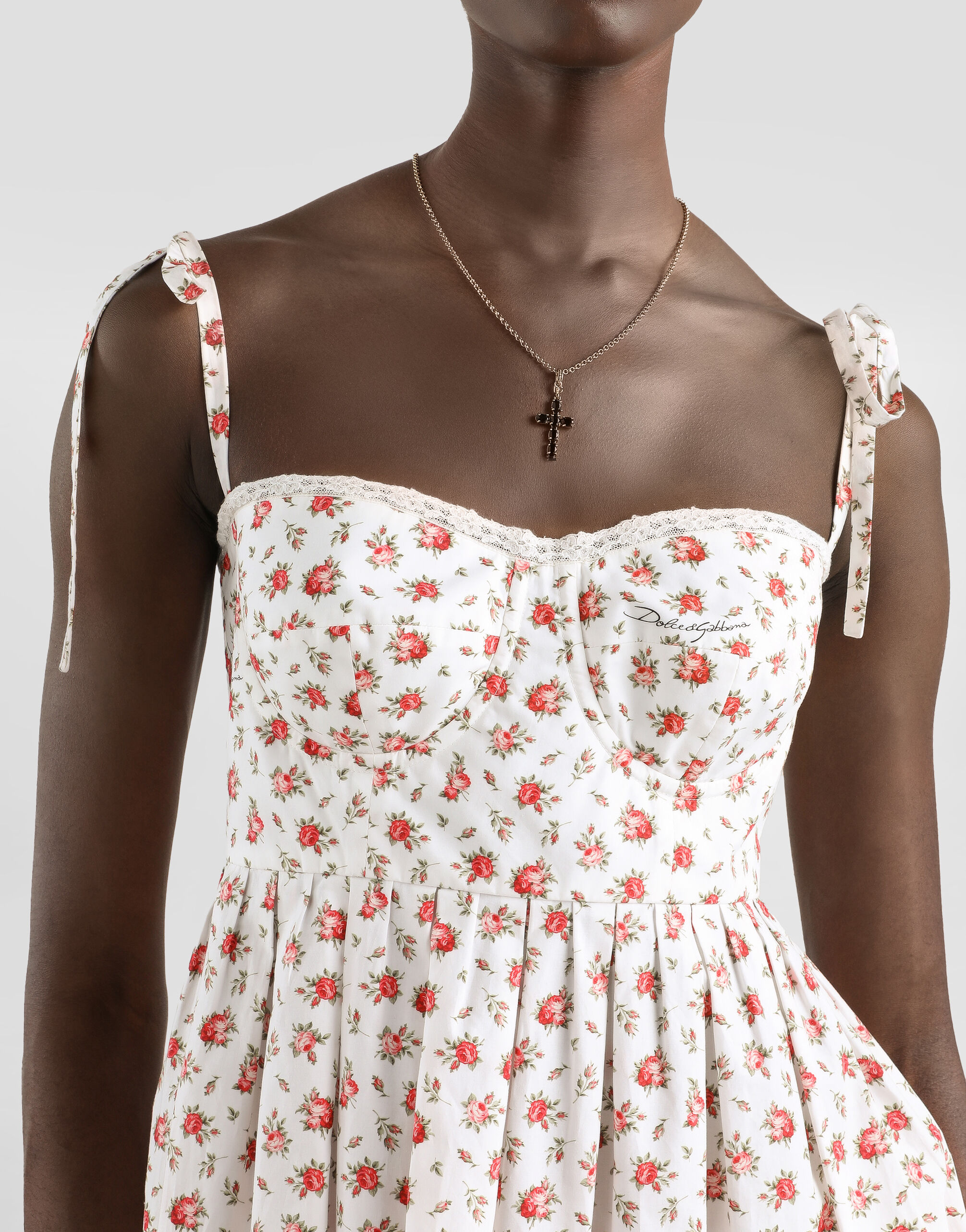 Small rose-print short poplin dress in Multicolor for Women
