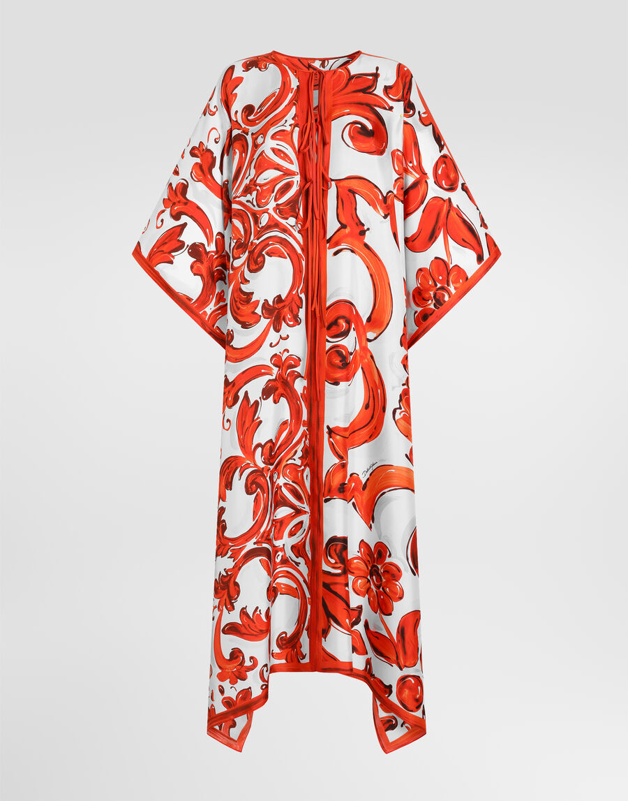 Majolica-print twill kaftan dress
