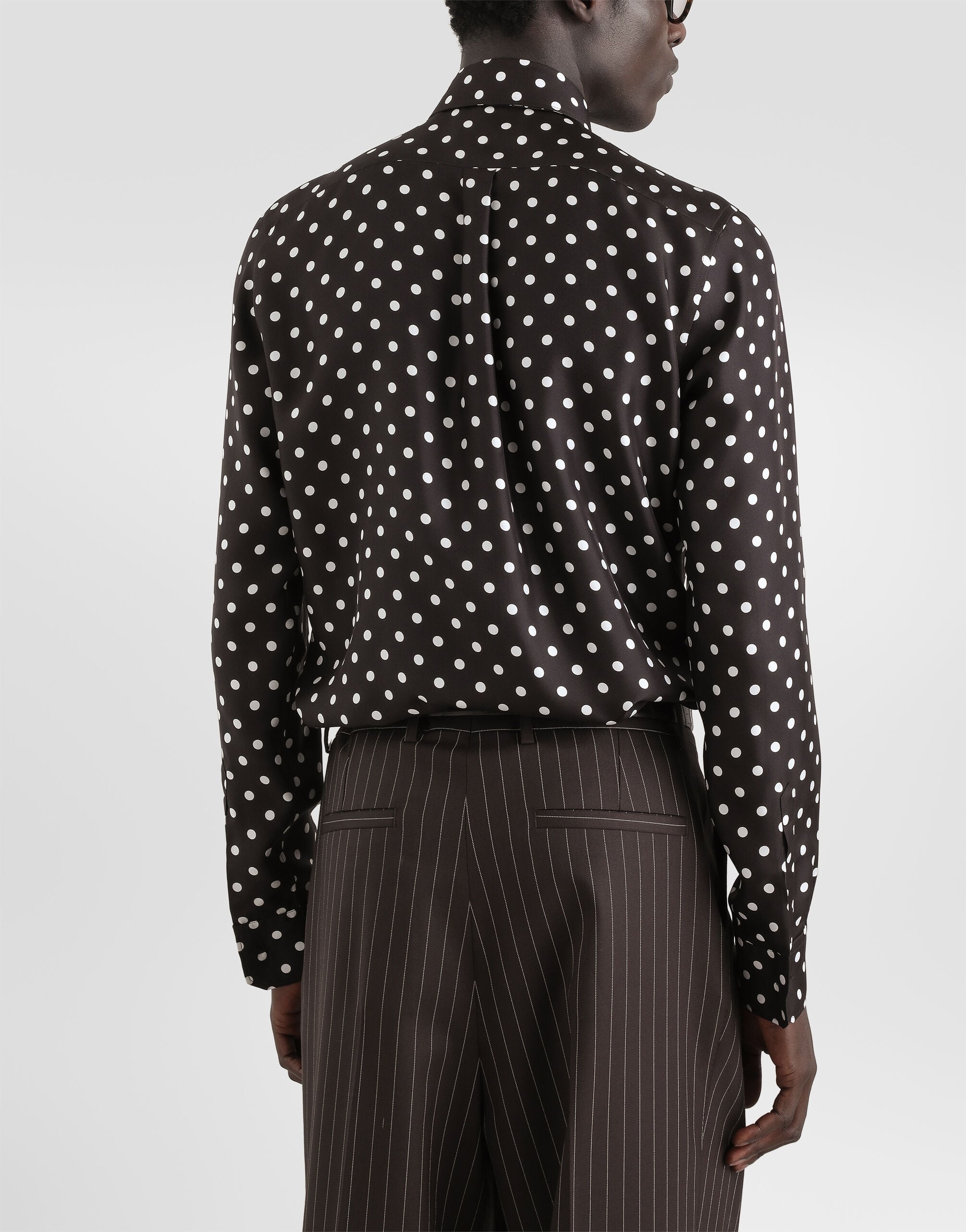 Polka dot-print silk twill gold shirt - thumbnail 5
