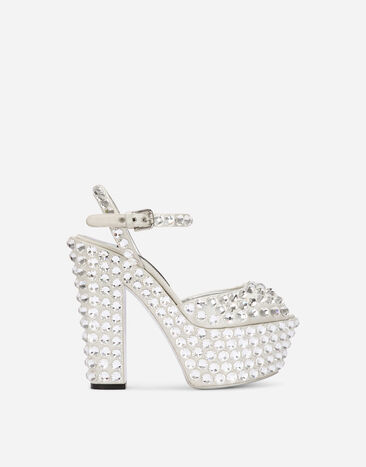 Dolce & Gabbana Sandalia de plataforma en raso y strass termoadhesivos Plateado CZ0290AD955